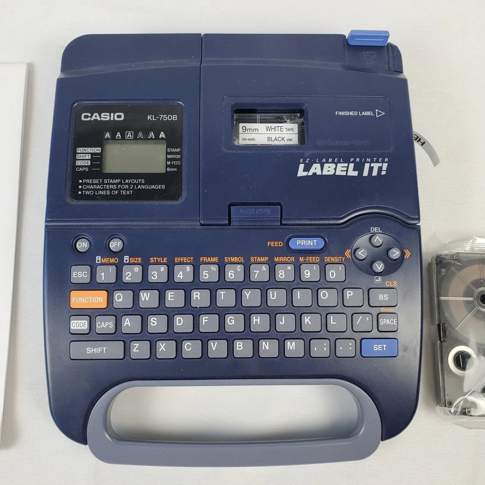 Label Printer Casio KL-750B Thermal EZ w/ Extra 9mm Orange Tape Refill - WORKING